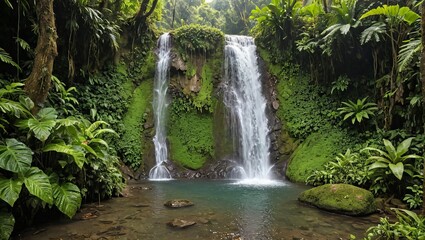 Lush Tropical Waterfall in a Tranquil Rainforest