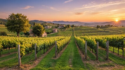 Naklejka premium Sunset over a Vineyard