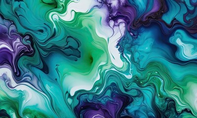 Abstract Swirling Green And Purple Paint Art Background