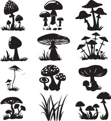 set of mushrooms silhouette