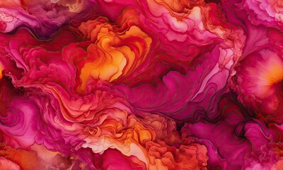 Abstract Swirling Red, Orange, and Pink Alcoholic Ink Background
