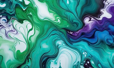 Abstract Swirling Green And Purple Alcoholic Art