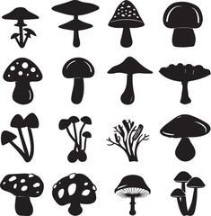 set of mushrooms silhouette