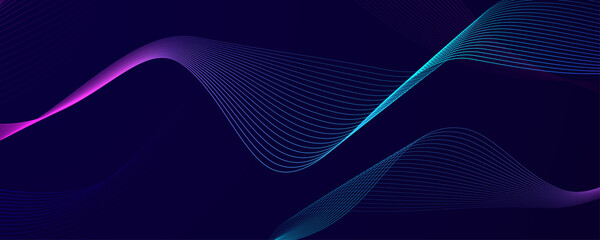 Dark background of glowing lines waves. Modern background with glowing line ornament. Technology futuristic banner template.