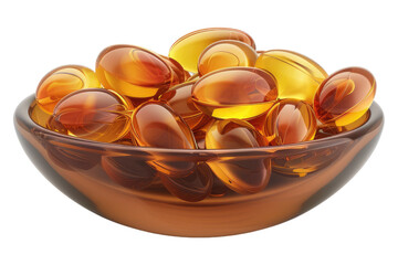 Bowl of omega pills isolated on transparent background