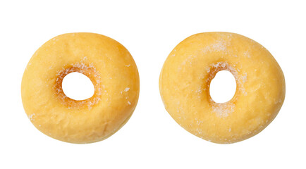 Top view set of two delicious Cinnamon Sugar Mini Donuts isolated with clipping path in png file format