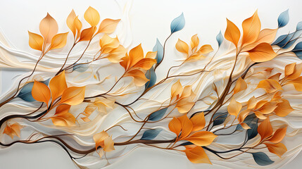 dry leaves flying on a full white background