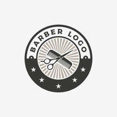 Barbershop Scissors and comb emblem stampe badge vintage logo design inspiration template