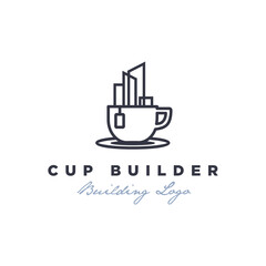 Minimalist Coffee Cup and Building Structure Logo Design for Coffee Shop