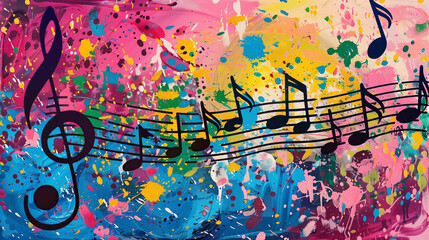 orchestra symphony musical notes with splashing color background 