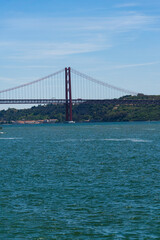 The 25th April Bridge, Ponte 25 de Abril in Portuguese, the longest suspension bridge in Europe. Connecting the city of Lisbon, capital of Portugal, to the municipality of Almada over the Tagus River.