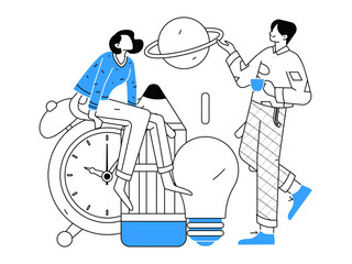 Flat vector illustration of business people operating work scene
