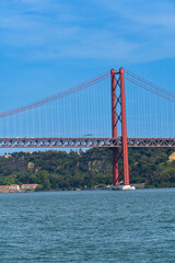 The 25th April Bridge, Ponte 25 de Abril in Portuguese, the longest suspension bridge in Europe. Connecting the city of Lisbon, capital of Portugal, to the municipality of Almada over the Tagus River.