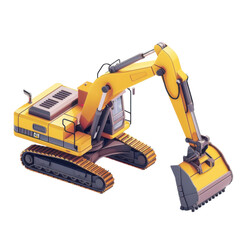 Fototapeta premium Illustration of a yellow construction excavator with a hydraulic arm and bucket, used for heavy-duty digging and earth-moving tasks.