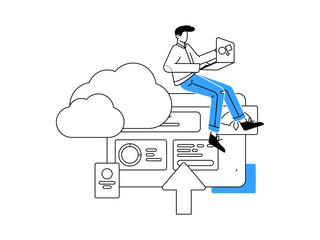 Flat vector illustration of business people operating work scene
