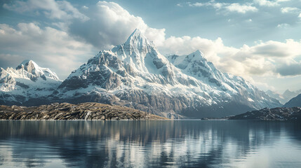 Majestic mountain range rising from the sea