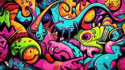Vibrant Abstract Street Art - A colorful and dynamic abstract street art composition with bold geometric shapes and vivid hues, perfect for modern design and creative projects.