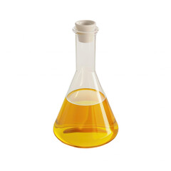 Laboratory flask filled with yellow liquid. Ideal for science, chemistry, and educational themes. Isolated on a white background.