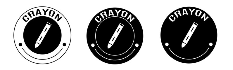 Black and white illustration of crayon icon in flat. Stock vector.