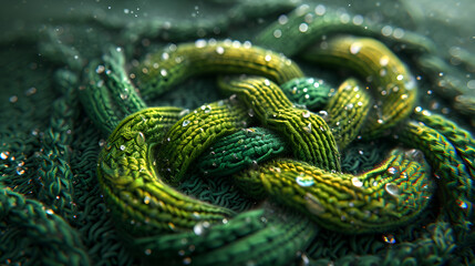 Obraz premium A vibrant green and yellow knot on a solid green background, adding a touch of color and texture.
