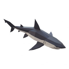 Fototapeta premium Low-poly 3D model of a shark. Perfect for game design, animation, or any digital art project requiring a modern, stylized aquatic creature.