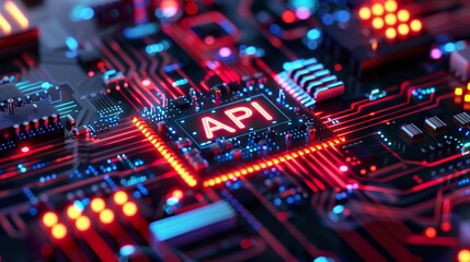 Obraz premium Futuristic API Integration Concept with Neon Lights.