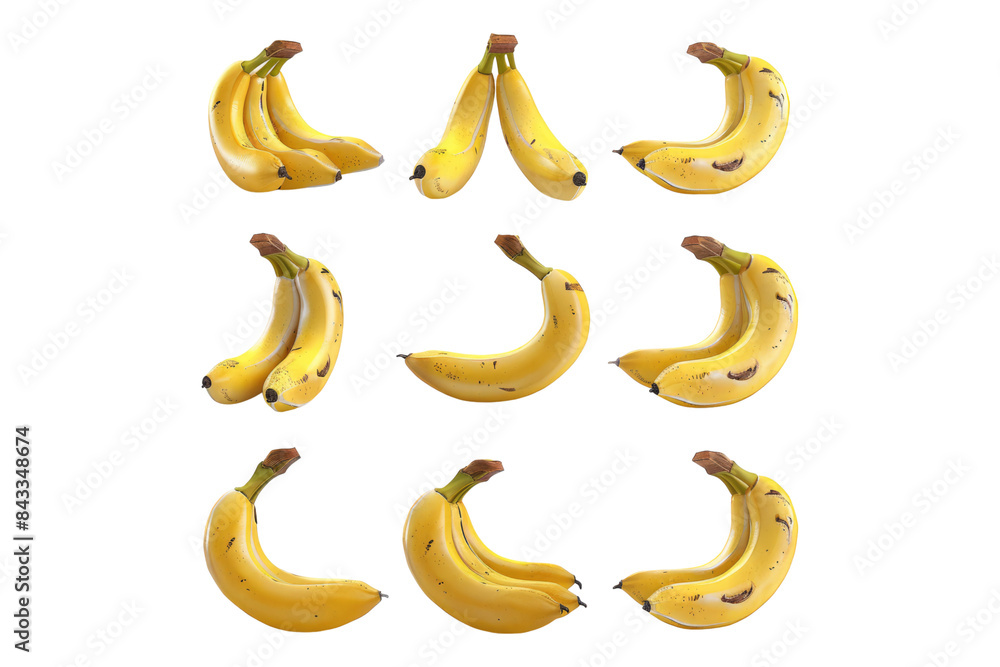 Wall mural Collection of fresh ripe baby bananas isolated on transparent background