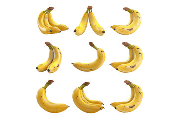 Collection of fresh ripe baby bananas isolated on transparent background