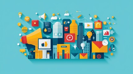 Dive into the world of marketing with a dynamic icon illustration, perfect for modern branding