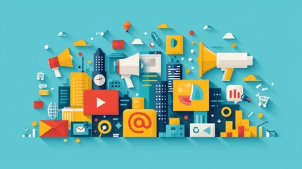 Dive into the world of marketing with a dynamic icon illustration, perfect for modern branding