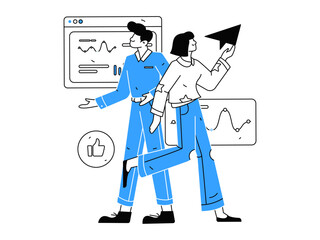 Flat vector illustration of business people operating work scene
