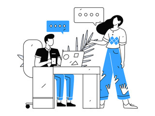 Flat vector illustration of business people operating work scene
