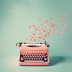 Vintage typewriter typing out love notes on pastel background, minimal concept