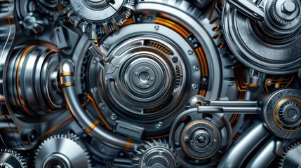 Intricate Mechanical Gears - A detailed close-up of complex mechanical gears and components, showcasing precision engineering and industrial design.