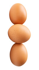 Front view of brown chicken eggs in stack isolated with clipping path in png file format