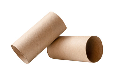 Side view of brown tissue paper cores in stack isolated with clipping path in png file format
