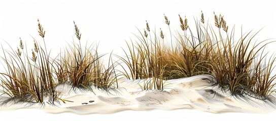 Coastal Serenity: Wild Grasses Swaying on Dune Hills at Commissioners Beach, Clip Art Style on White