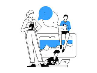 Flat vector illustration of business people operating work scene
