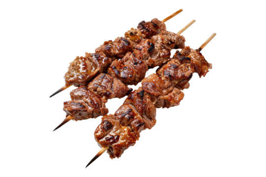Grilled meet skewers isolated on transparent background