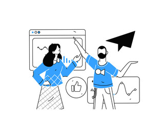 Flat vector illustration of business people operating work scene
