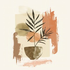 Bohemian Style Plant Painting: Light Pastel Shades, Earthy Colors - Minimalist, Elegant Artwork