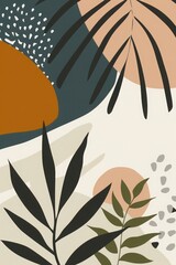 Modern Boho Flair: Flat Illustration of Abstract Minimalist Design - Neutral Colors and Organic Shapes