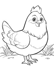 Cartoon hen coloring page  coloring drawing without colors white background