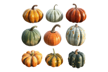 Pumpkin set isolated on transparent background