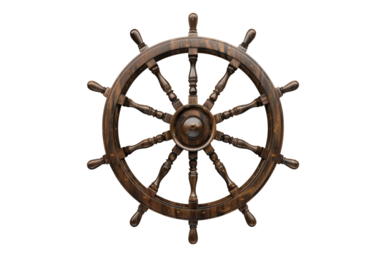 Ship steering wheel isolated on transparent background