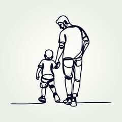 Father holding his son walking continuous one line drawing, Father holding his son walking continuous one line drawing