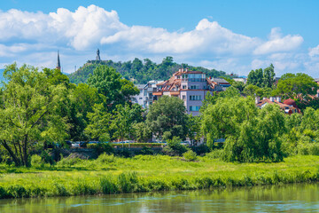 Obraz premium Scenic View of a City by a River, Plovdiv, Bulgaria