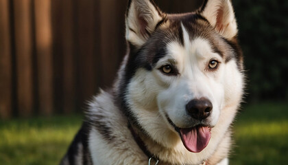 Fototapeta premium closeup of a siberian husky in a backyard