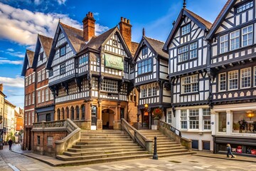 The Half-Timbered Buildings Of Chester, England, Are A Popular Tourist Attraction.