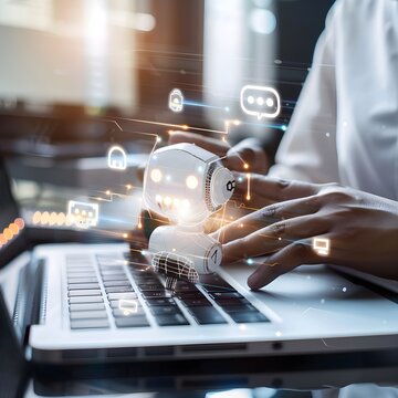 person typing on keyboard on blurry background Generative AI 